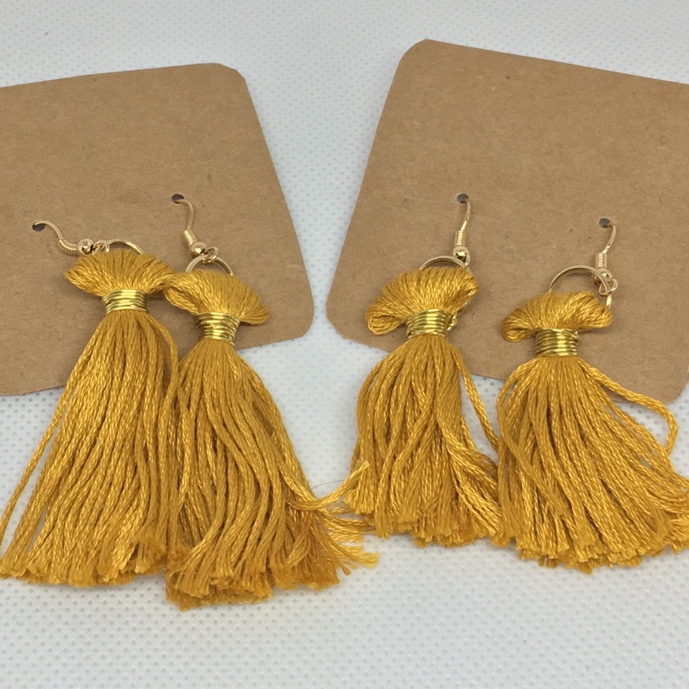 MUSTARD GOLD TASSEL EARRINGS